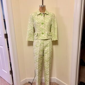 Carlisle Light Green Brocade Pant and skirt suit Jacket & Trousers & Skirt